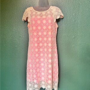 Linda de Morrer Lace overlay capsleeved sheath dress Sz 6/8